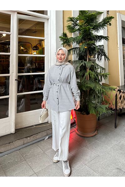 VOLT CLOTHİNG Gestreiftes Damenhemd mit Taillenband