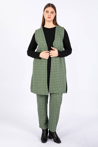 Bluewhite Γυναικείο Σετ Καρό Γιλέκο Plus Size 3 τεμαχίων Πράσινο