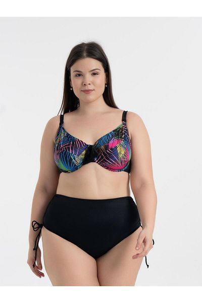 AQUAVİVA Aquaviva Women's Plus Size Black Palm Pattern Daniela Underwire Supported Bikini Set