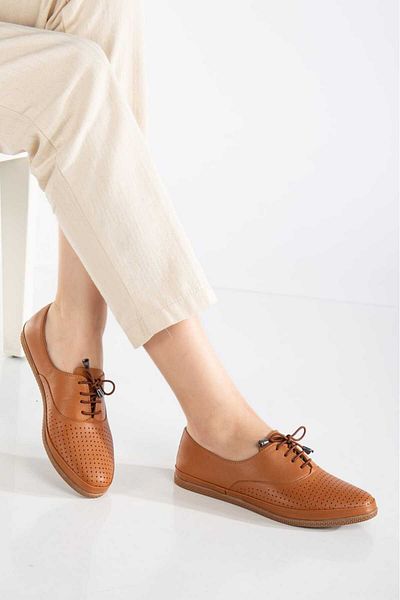 AYAKKABİSEPETİ Tan Genuine Leather Women's Comfort Shoes Suitable for Daily Use