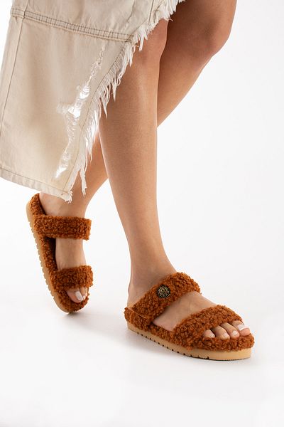 walviss Γυναικείες παντόφλες Mossa Sheepskin χωρίς κορδόνια κανέλας