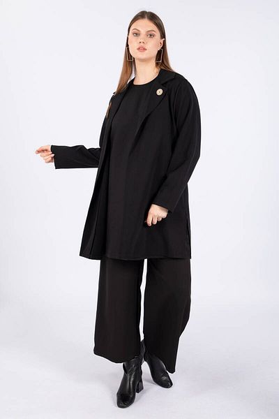 Bluewhite Γυναικείο Σετ Μαύρο Μπουφάν Plus Size 3 τεμαχίων