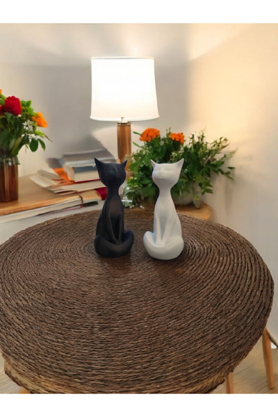 FORECASTE Minimalist Dekoratif Kedi Heykeli –Siyah & Beyaz Estetik Figür Deko...