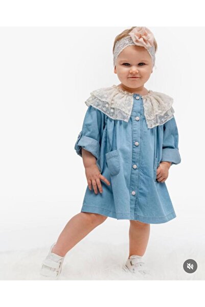 Butik Lace Collar Front Button Denim Dress