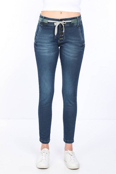 Bluewhite Pantaloni de damă cu talie albastru închis