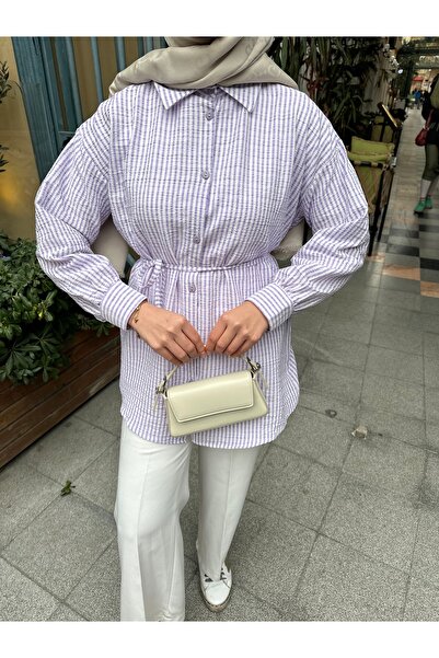 VOLT CLOTHİNG Γυναικείο πουκάμισο με ριγέ δεμένο στη μέση