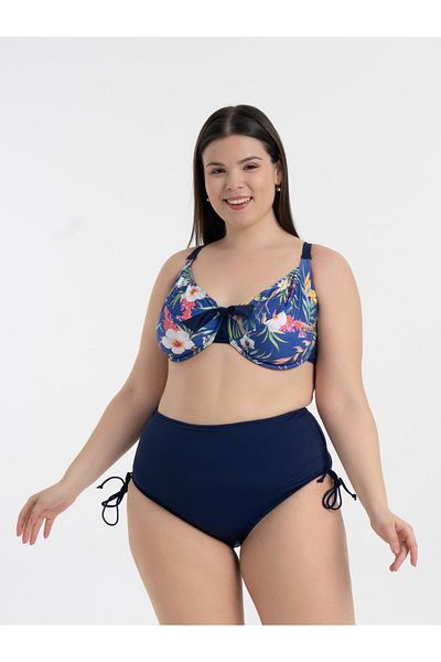 AQUAVİVA Aquaviva Women's Plus Size Navy Floral Pattern Daniela Underwire Push up Bikini Set