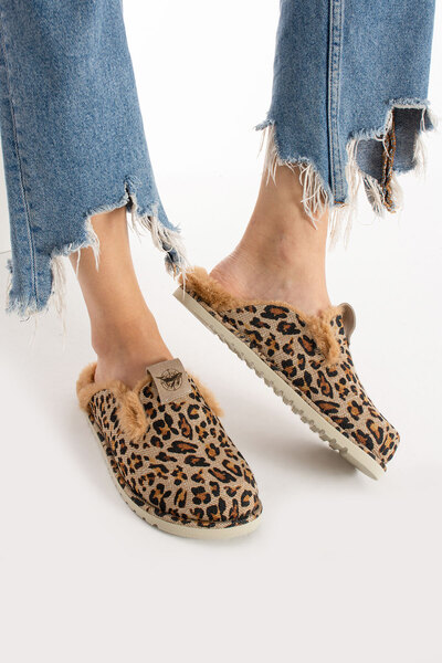 walviss Papuci de casă pentru femei Savora, din material textil, fără șireturi, cu model leopard negru