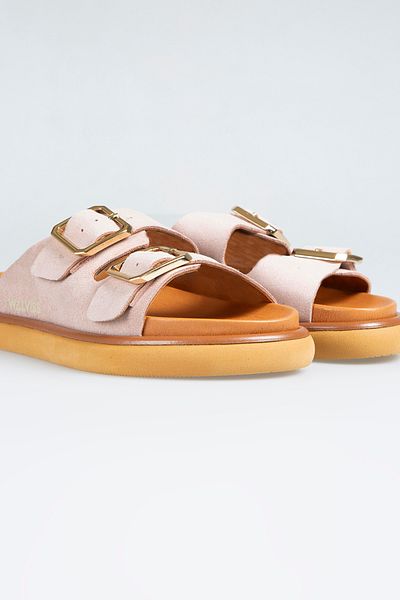 walviss Arandis Women's Genuine Suede Leather Double Buckle Powder Slippers