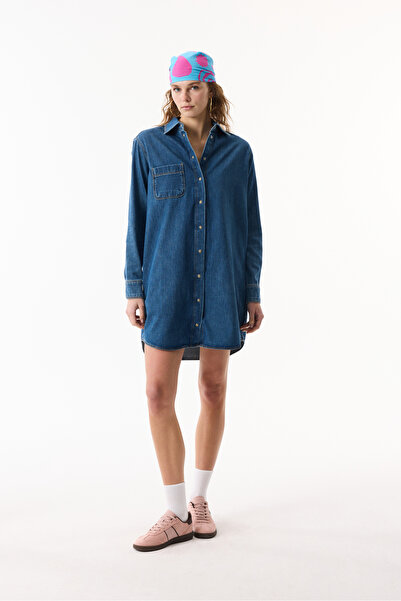 Mudo UZUN KOLLU MİNİ GÖMLEK ELBİSE