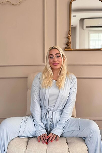 Pijamaevi Ledově modrá dublinská dámská pyžamová souprava s županem