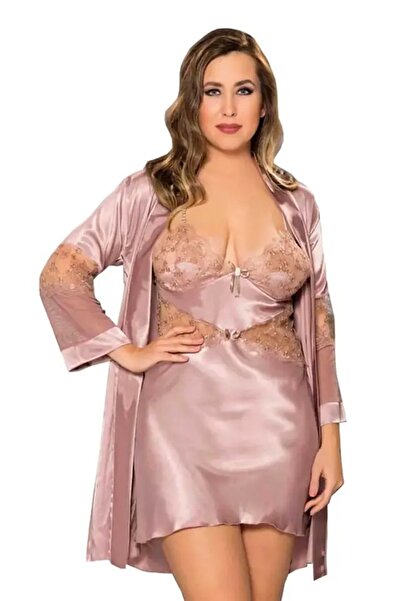 Viselya Set de rochii de noapte pentru cămașă de noapte bej-gri Plus Size