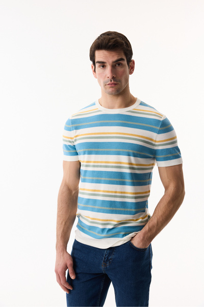 Mudo Striped Crew Neck Short Sleeve Knitwear Sweater