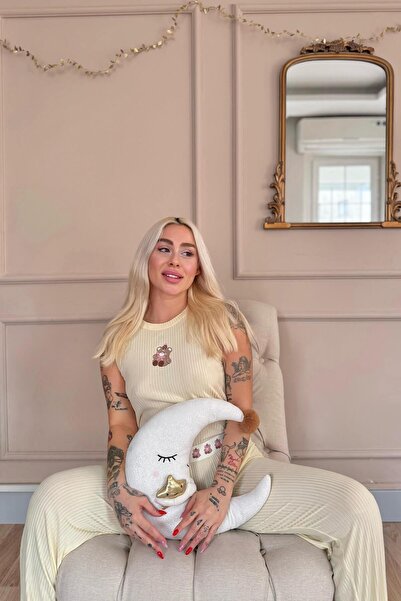 Pijamaevi Set de pijamale pentru femei, tricotat cu mâneci zero, cu model de ursuleț de pluș