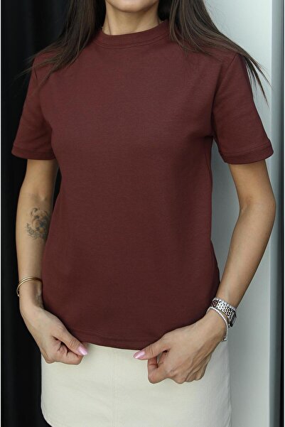 Havoş Brown Cotton Basic T-Shirt