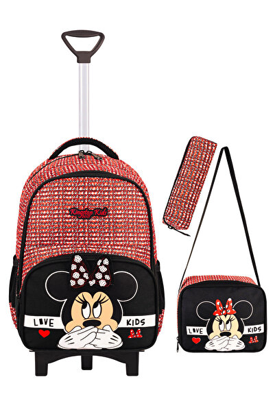 Kingston Hill Minnie Mouse Çekçek 3 Lü Ilkokul Çanta Seti - Sabit Çekçek Mekanizması (KATLANIR ÖN AYAK)