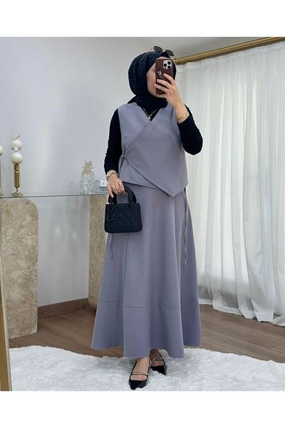 ANKA BOUTIQUE Anthracite Asymmetrical Side Tie Skirt Set