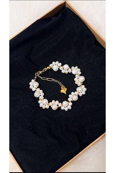 EL YAPIMI GERÇEK İNCİ ÖRGÜ ÇELİK APARATLI BİLEKLİK