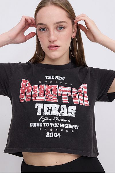 Addax Printed Crop T-Shirt P10420