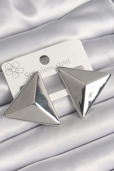 Skygo Brass Silver Color 3D Triangle Model Women's Earrings - Tj-Bkp10230