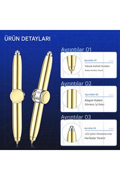 LuxiPen Rotasyonlu Çok Fonksiyonlu Kalem - LED Işık ve Rahatlama Özelliği , Metal Kalem, Pratik Kalem