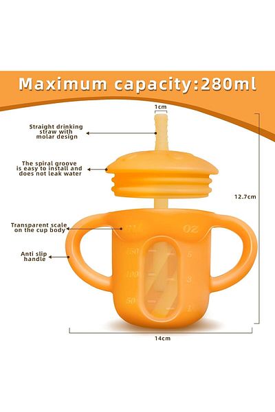 COOYA Silicone Straw Cup with Straw, Lid and Built-in Dimensions, Weaning Open Cup, for Infants(6 Months+)