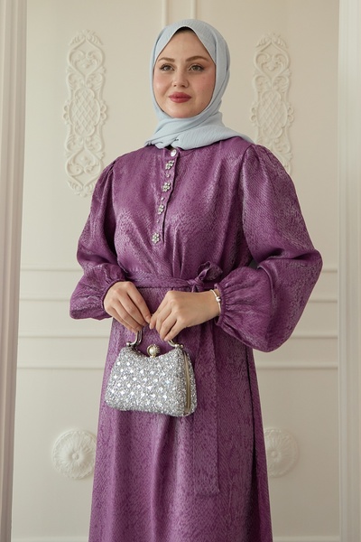 InStyle Purple Jacquard Dress with Paw Stone Detail