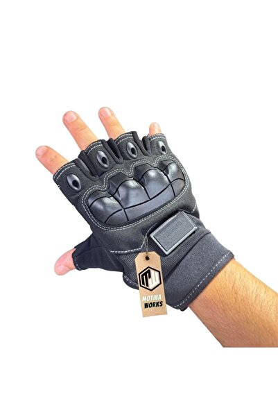 MotivaWorks FlexShield Spor Korumalı Siyah Yarım Parmaksız Eldiven