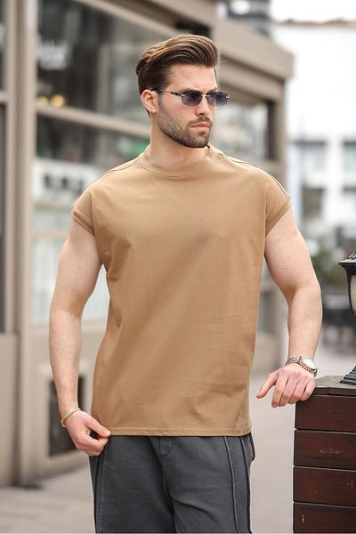 Madmext Ανδρικό μπλουζάκι με μισό μανίκι Cappuccino E7136