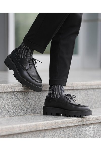 Byterre Azzurro Genuine Leather Handmade Men's Black Casual Shoes