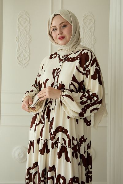 InStyle Large Chain Patterned Tan Dress