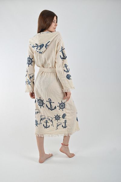 REİNA TEKS Unisex Beachwear Kimono Kaftan - Peshtemal Bathrobe, Shaped Beach Pattern
