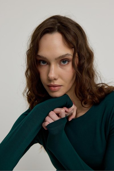 TUBİA Women's Dark Green Basic Long Sleeve Body