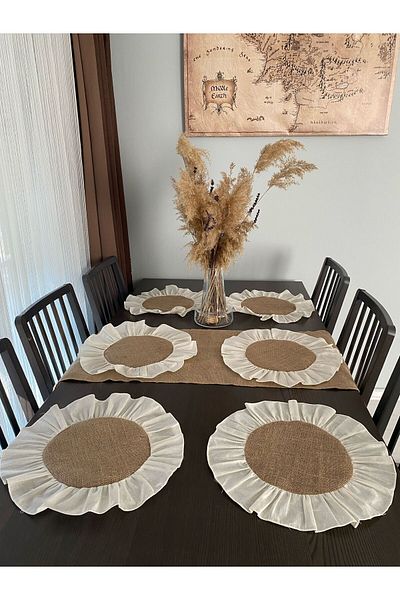 NERZ Round 7" American Service Jute (6 Pcs 40X40 & 1 Pcs Runner 40X120)