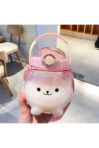 COOYA Children's Water Bottle, 1001ml Large Capacity Water Bottle, Cartoon Bear Shaped Water Bottle(Pink)