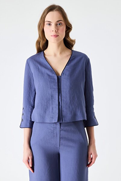 FEVER Açık yakalı çizgi desenli bluz