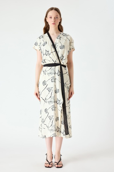 FEVER Desenli naturel viskon elbise