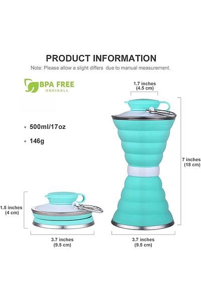 COOYA Collapsible Water Bottle, Reusable, Leak-Proof, Food-Grade Silicone, BPA-Free, Heat & Cold Resistant