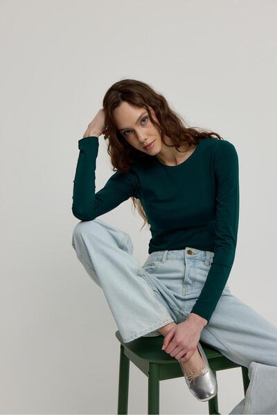 TUBİA Kadın Koyu Yeşil Basic Uzun Kollu Body