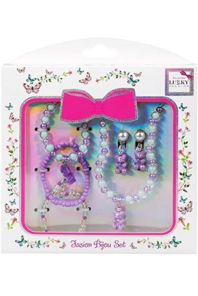 Lukky طقم مجوهرات أنيق مكون من 3 أساور، وقلادة مع حلية، ومشابك أذن على شكل دببة جيلاتينية