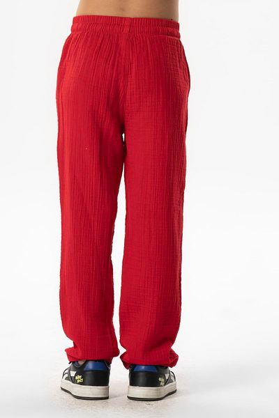 Eliş Şile Bezi Elastic Waist Muslin Pocket Summer Children's Trousers Red Krmz