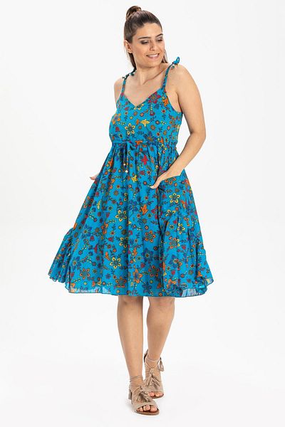 Eliş Şile Bezi Strappy Voile Melisa Κοντό Καλοκαιρινό Ethnic Φόρεμα Τυρκουάζ Trkz