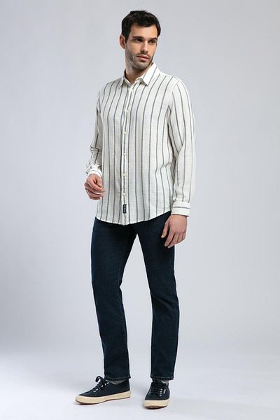Lee Cooper Ανδρικό πουκάμισο Fane με μανίκια Ecru-Navy Blue