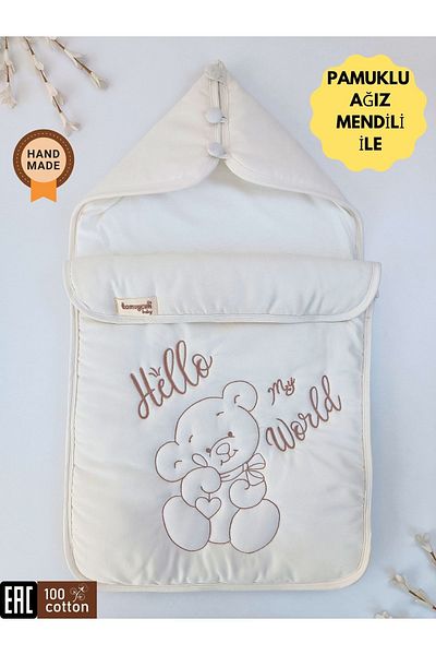 Tomuycuk Ecru Harman Baby Blanket - Outer Swaddle Zippered Sleeping Bag, Moonlight Embroidery Hospital Outlet