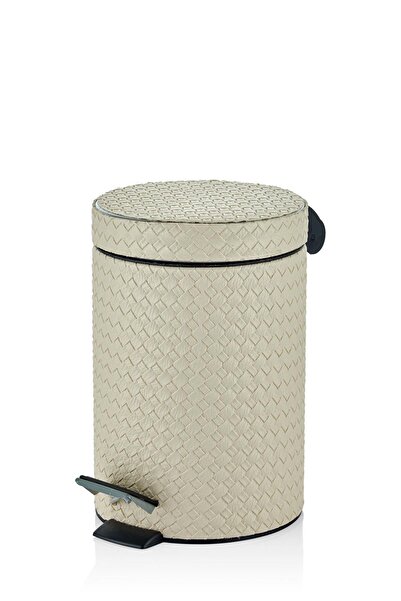 SETABIANCA Luxe Faux Vegan Leather 5 Lt Trash Can Cream 25*18*27 Cm