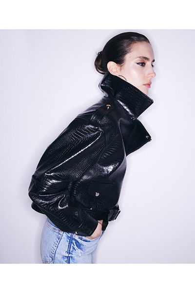 Twist Crocodile Patterned Biker Coat