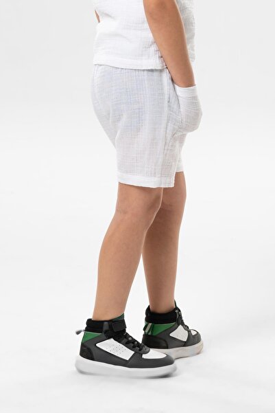 Eliş Şile Bezi Західний кишеню Детальний Літній Муслін Шорти для хлопчиків Білий Byz