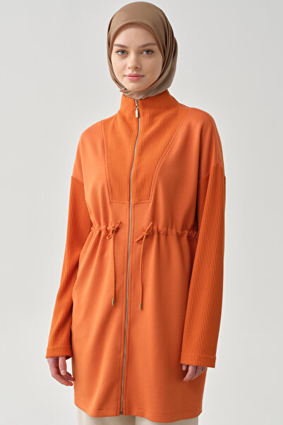 Tuğba Fermuar Kapamalı Garnili Sweat - Oranj