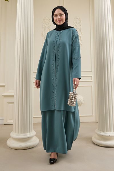 InStyle New Mint Green Pearl Detailed Abaya
