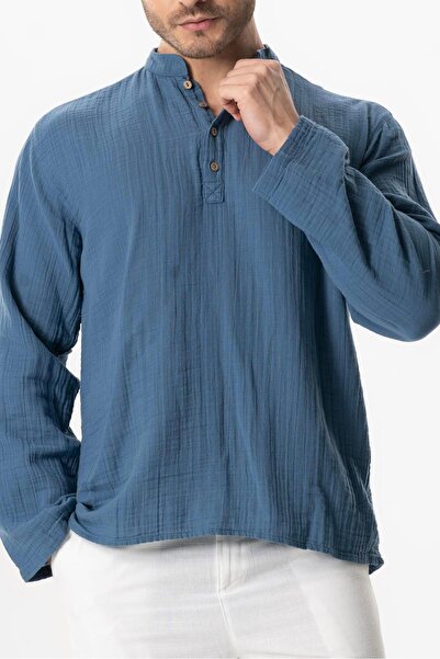 Eliş Şile Bezi Καλοκαιρινό φούτερ - Μακρυμάνικο γιακά Humanoid Indigo